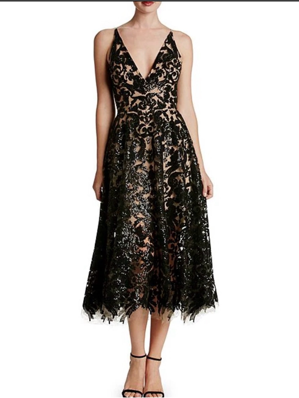 Dress the Population Blair Sequin Embroidered Mesh V-Neck Sleeveless ALine Dress